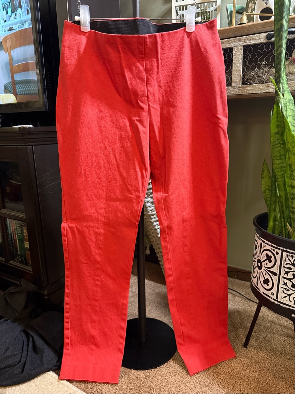 Red orange pants.